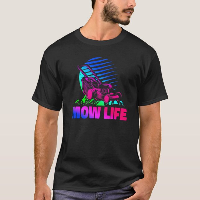 Gräsmatta Mower Mows Pappa Far Landscaper Retro 80 T Shirt (Framsida)