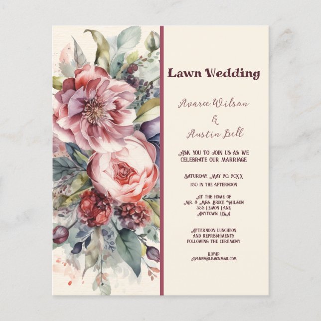 GRÄSMATTA Rosa och Burgundy Vintage Peonies Bröllo (Framsida)