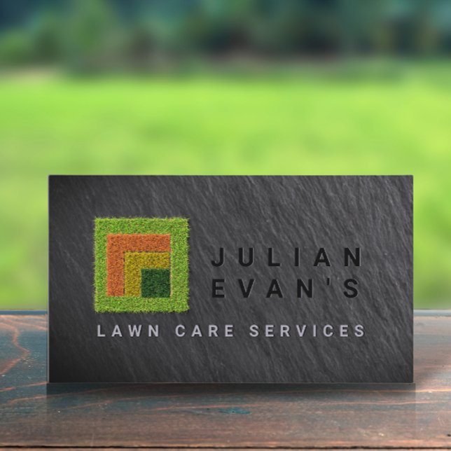 Gräsmatta Service Fyra sädesslag Logotyp Visitkort (Lawn Care Services Four Seasons Grass Logo Business Card)