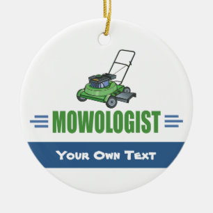 Gräsmatta Yard Mwing, Mow Lawns, Landscaping Grä Julgransprydnad Keramik