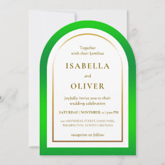 Grass green and golden gradient frame wedding inbjudningar