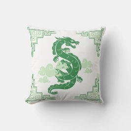 Grass Grönt Chinoiserie Dragon and Clouds Kudde
