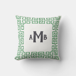 Grass Grönt Chinoiserie Gree Nyckel Gräns Monogram Kudde