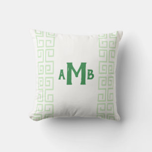 Grass Grönt Chinoiserie Gree Nyckel Rand Monogram Kudde