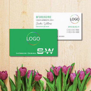 Grass Grönt Plain White med Monogram och Logotyp Visitkort