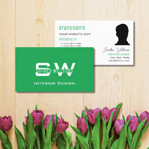 Grass Grönt Plain White med Monogram och Photo Visitkort