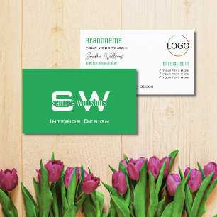 Grass Grönt Vit enkel med Monogram och Logotyp Visitkort