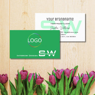 Grass Grönt Vit med Monogram och Logotyp Enkel Visitkort