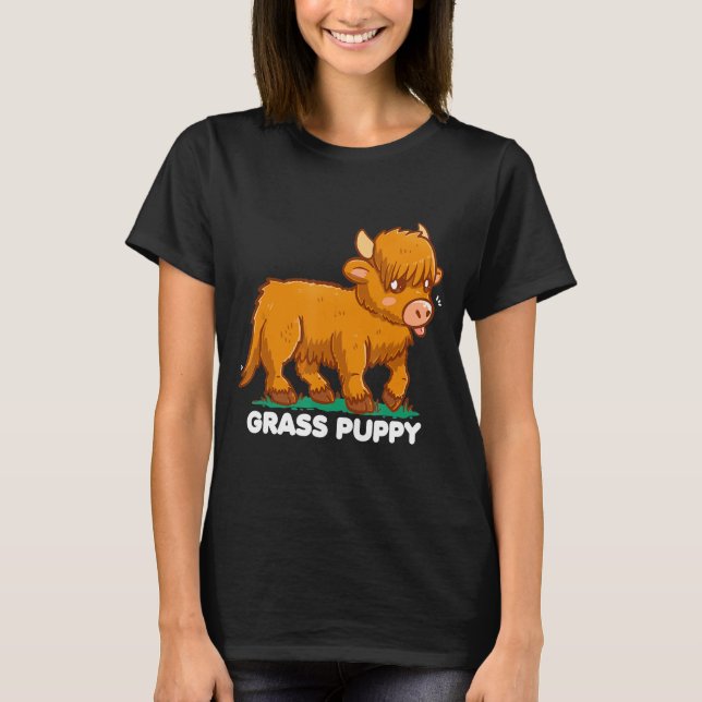 Grass Puppy Alternative Animal Namn Scottish Highl T Shirt (Framsida)