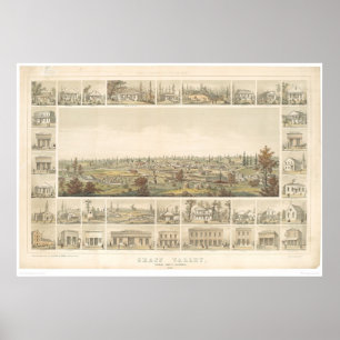 Grass Valley, CA. Panoramisk Karta 1858 (0663A) Poster