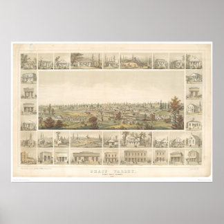 Grass Valley, CA. Panoramisk Karta 1858 (0663A) Poster