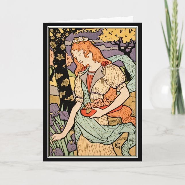 Grasset Art nouveau Card: Irises & Ro Kort (Framsida)
