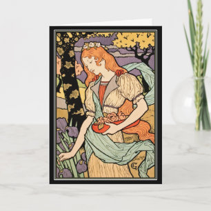 Grasset Art nouveau Card: Irises & Ro Kort