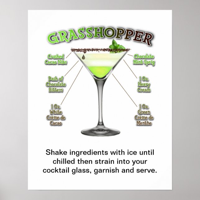 GRASSHOPPER COCKTAIL RECIPE ART 16" X 20" POSTER (Framsidan)