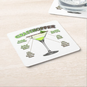 GraSSHOPPER Cocktail Recipe Art Underlägg Papper Kvadrat