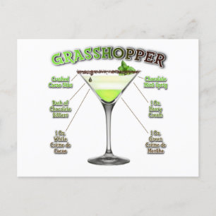 GraSSHOPPER Cocktail Recipe Art Vykort