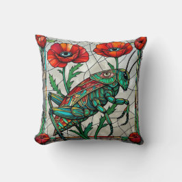 Grasshopper cricket stained glass poppy flower eye kudde