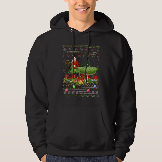 Grasshopper   Ugly Santa Riding Grasshopper Christ Hoodie (Framsida)