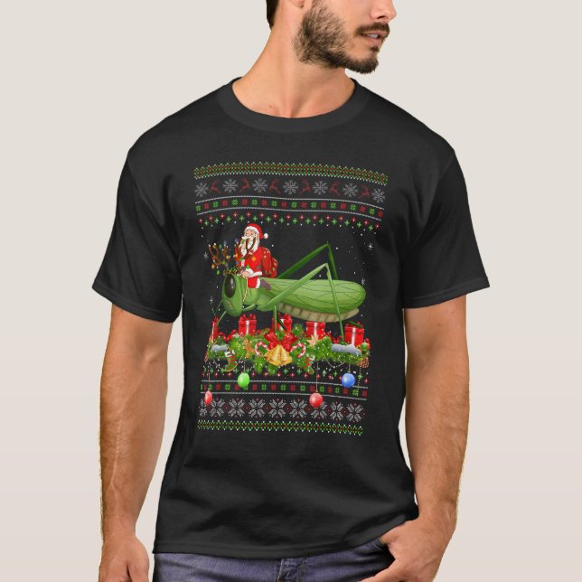 Grasshopper   Ugly Santa Riding Grasshopper Christ T Shirt (Framsida)
