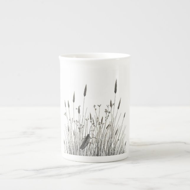 Grasshopper & Wild Grass Ink Art Coffee Mug Benporslin Mugg (Framsidan)