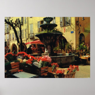 Grassmarknaden, frukt och fontän poster