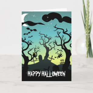Grässvart, akva, gult Halloween Kort