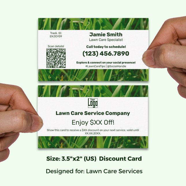 Grasvårdstjänst - Bygga varumärkeslojalitet - Rabattkort (Lawn Care Service - Build Brand Loyalty - Discount Card; Size: 3.5 x 2 Inch (US))