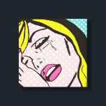 Gråt mig en Pop Art Stretched Canvas<br><div class="desc">Detta Gråter mig att en flod av poppstången Canvas har en tecknad som bok inspirerat teckning av känslomässigt distraherande unga kvinnor med blonda hår,  rosa läppar och aqua tårar. Kvinnan är på en akvatisk och vit prick bakgrund. Livet kanske inte är rättvist,  men den här duken kompenserar nästan det!</div>