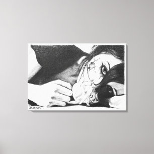 Gråta flicka med ro Surreal teckning art Canvastryck