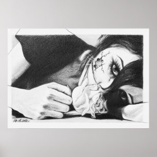 Gråta flicka med ro Surreal teckning art Poster