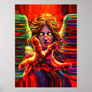 Gråtande ängel neon flerfärgad impasto oljemålning poster