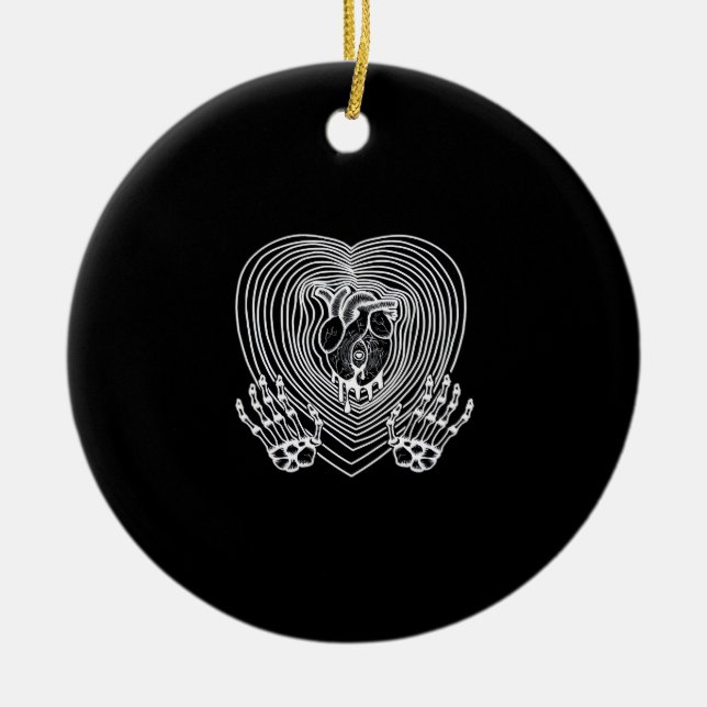 Gråtande av hjärta i vita - Skeleton Händer Hjärto Julgransprydnad Keramik (Framsidan)
