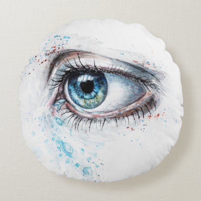 Gråtande blått Öga (trötthet, sympati och depressi Rund Kudde (Framsidan)