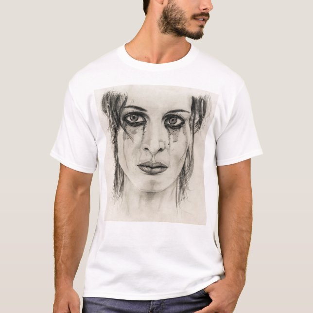 Gråtande flicka - Teckning i blyertspenna T Shirt (Framsida)