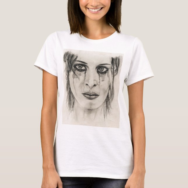 Gråtande flicka - Teckning i blyertspenna T Shirt (Framsida)