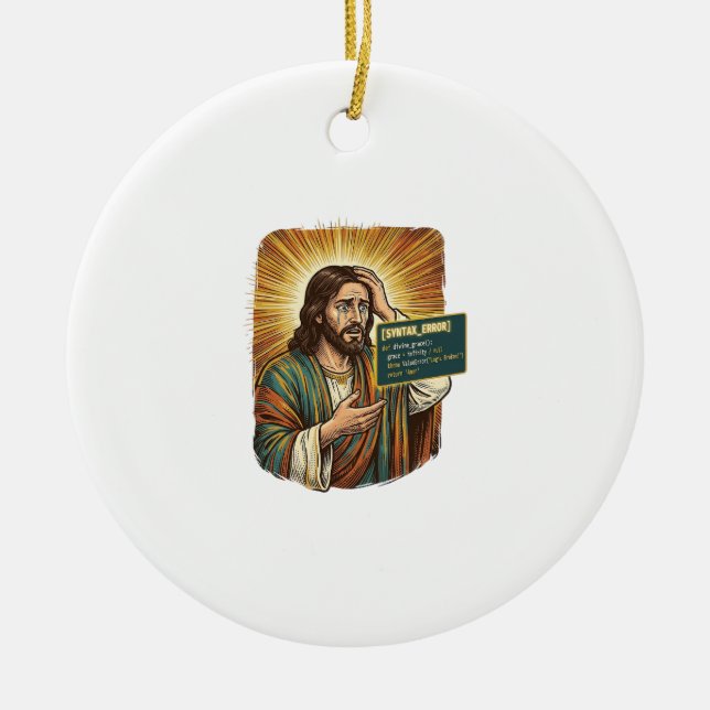 Gråtande Jesus Syntaxfel Kodande Programmerare Mju Julgransprydnad Keramik (Framsidan)