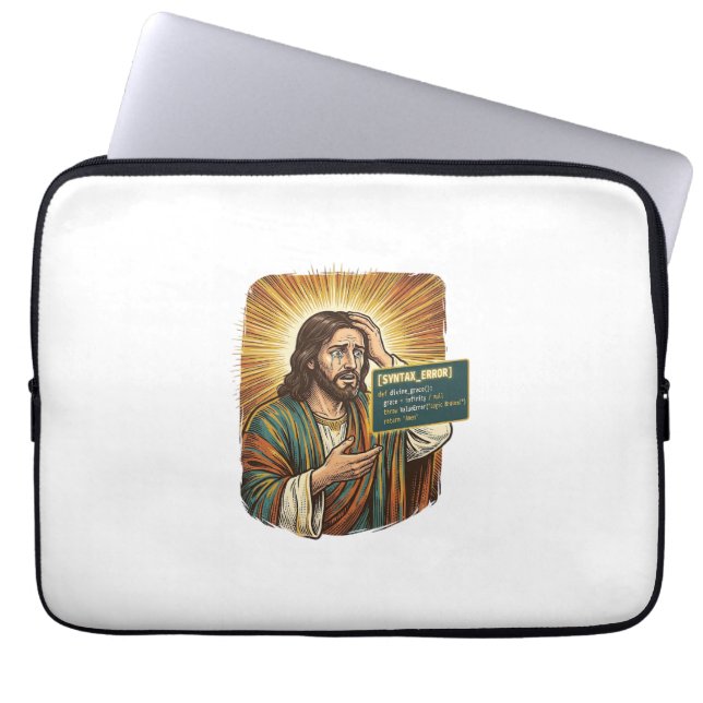 Gråtande Jesus Syntaxfel Kodande Programmerare Mju Laptop Fodral (Framsidan)