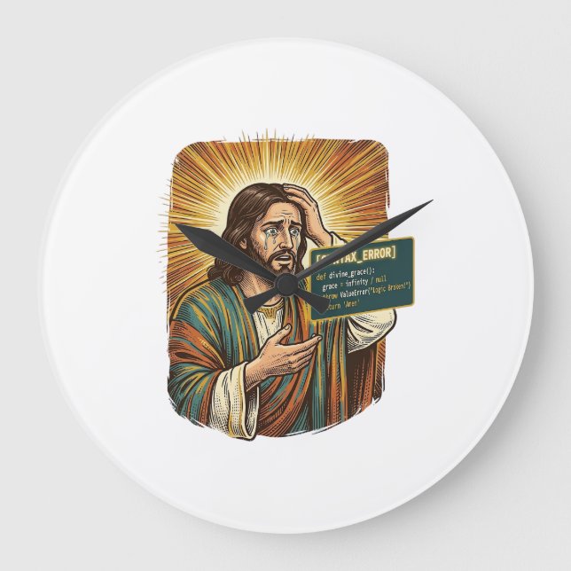 Gråtande Jesus Syntaxfel Kodande Programmerare Mju Stor Klocka (Framsida)