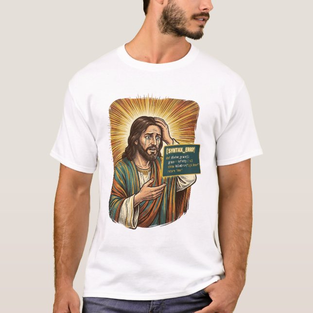 Gråtande Jesus Syntaxfel Kodande Programmerare Mju T Shirt (Framsida)