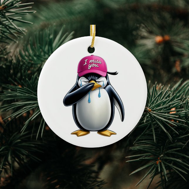 Gråtande penguin på rosan. julgransprydnad keramik (Skapare uppladdad)