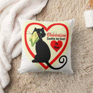 Gråtande svart katt gammal fashionerad Valentine V Kudde