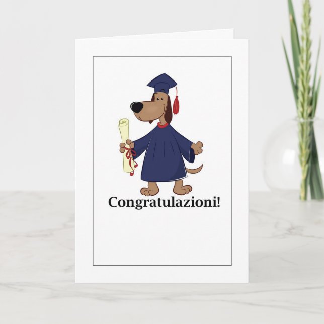 Gratazioni! - Studenten Hund Cap och Gown Helgkort (Framsida)