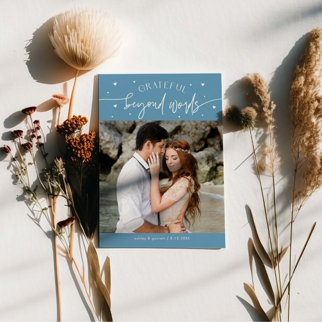 Grateful Beyond Words Wedding Photo Denim Blue Tack Kort (Skapare uppladdad)