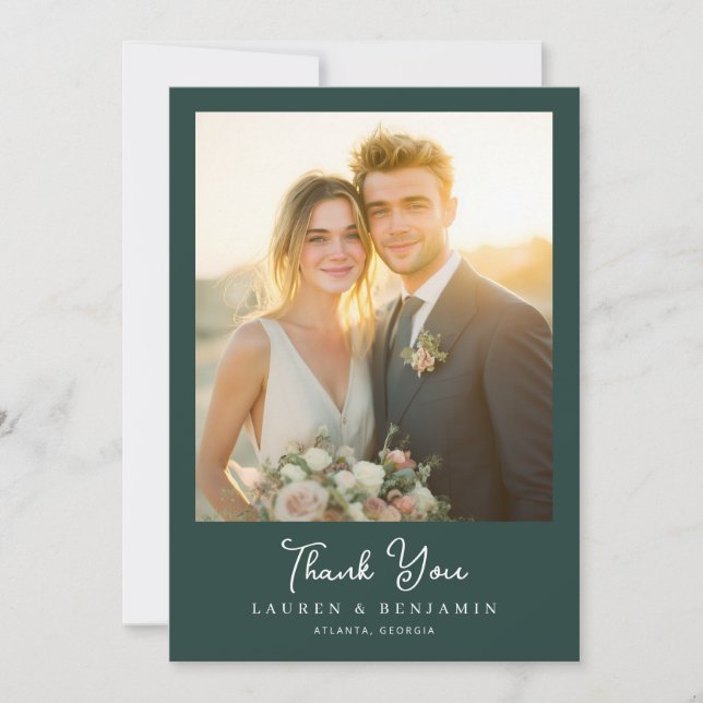 Grateful Dark Green Elegant Photo Tack Kort (Framsida)