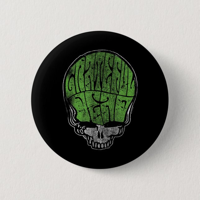 Grateful Dead Psychedelic Green Stealie Skull Vint Knapp (Framsida)