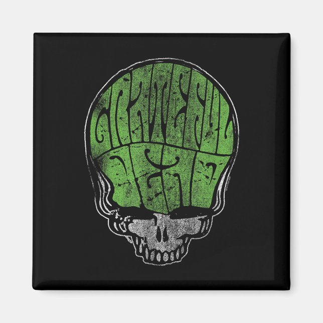 Grateful Dead Psychedelic Green Stealie Skull Vint Magnet (Framsidan)