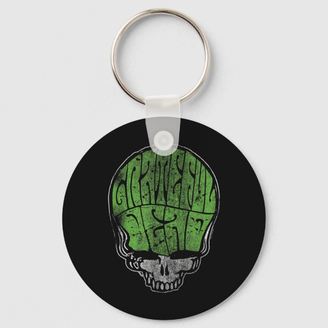 Grateful Dead Psychedelic Green Stealie Skull Vint Nyckelring (Framsida)