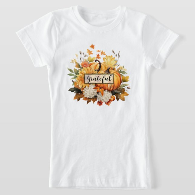 Grateful Floral Autumn Thanksgiving Kids' Fall T Shirt (Laydown)