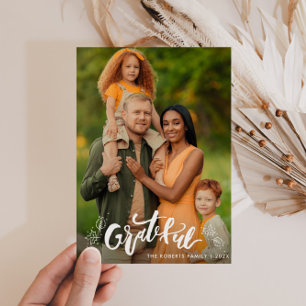 GRATEFUL   fotokort för thanksgiving av familj Julkort