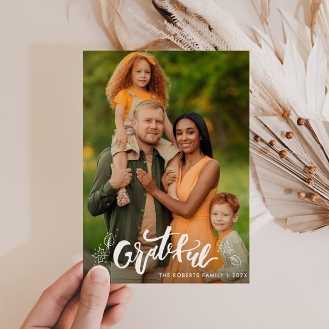 GRATEFUL | fotokort för thanksgiving av familj Julkort (Skapare uppladdad)